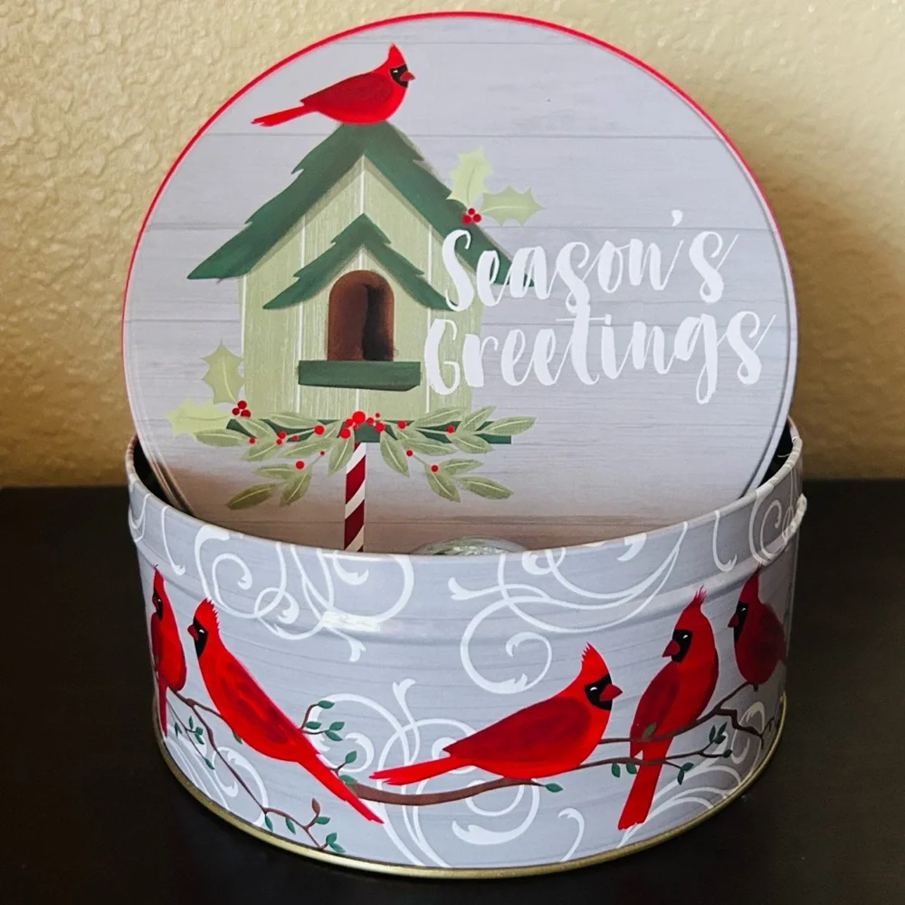 🎄Season's Greetings Holiday Tin with Cardinal Design Set of 2
